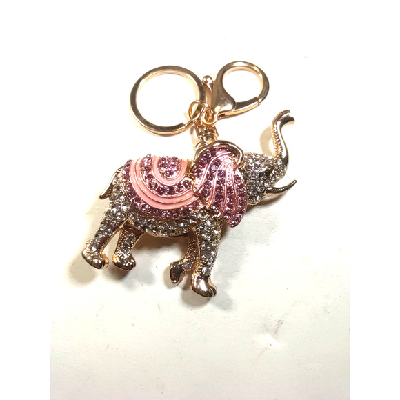 Elephant Keychain Rose Gold Tone Pink Clear Rhinestone Purse Clip Bling... - Picture 2 of 5